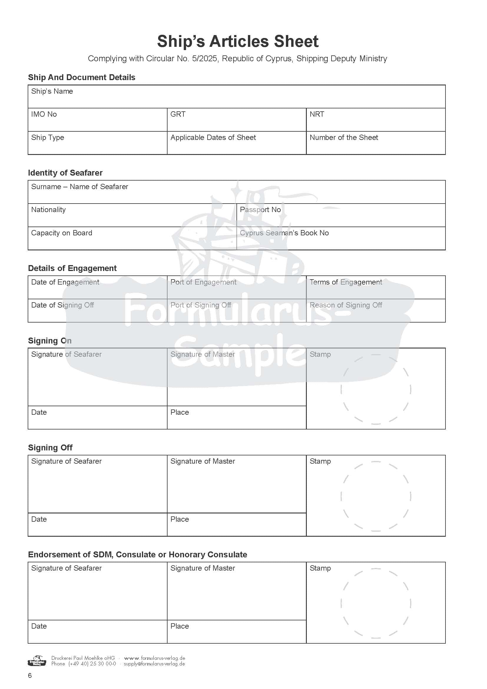 Cyprus Ship’s Articles
