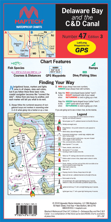 Delaware Bay and the C & D Canal Waterproof Chart, 3rd Edition