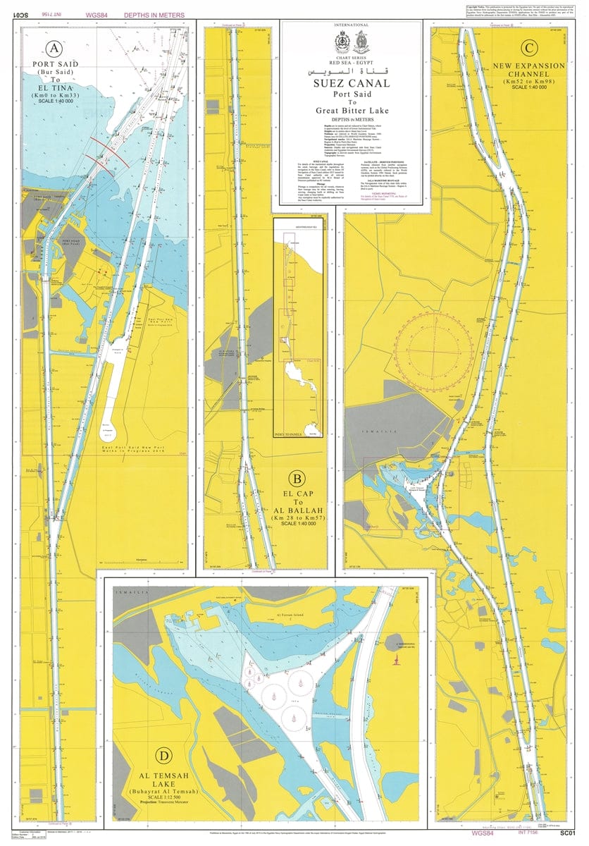 Egyptian Navy Hydrographic Department: Suez Canal Chart SC1, 2nd Edition, Dated August 2016