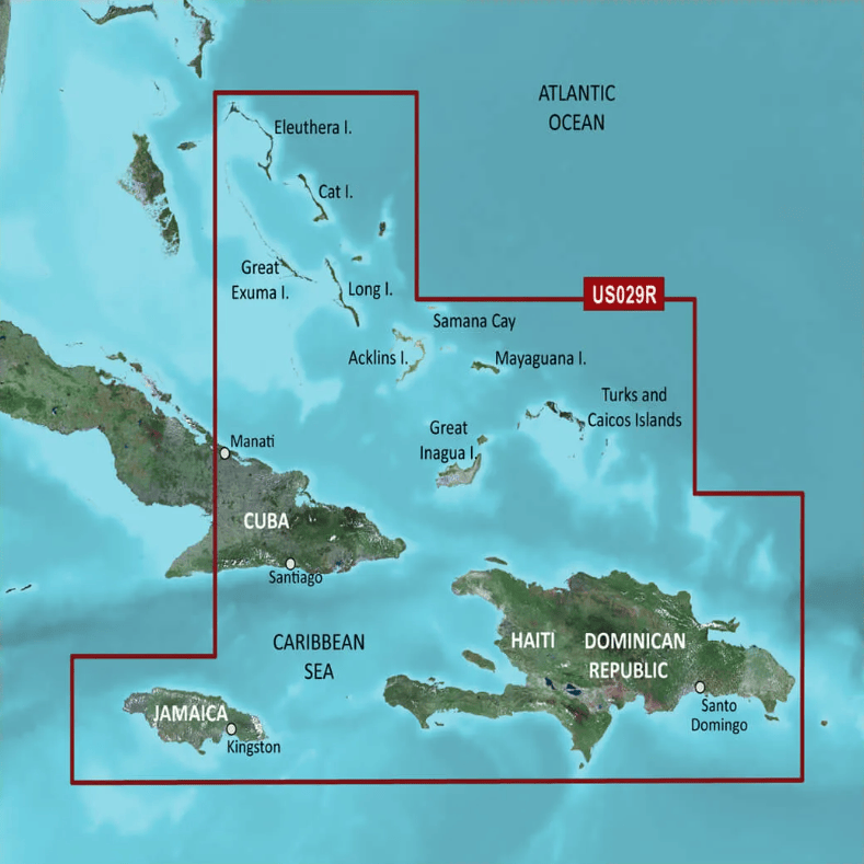 Garmin Bluechart G3 Vision microSD™/SD™ card: VUS029R-Southern Bahamas Coastal Charts