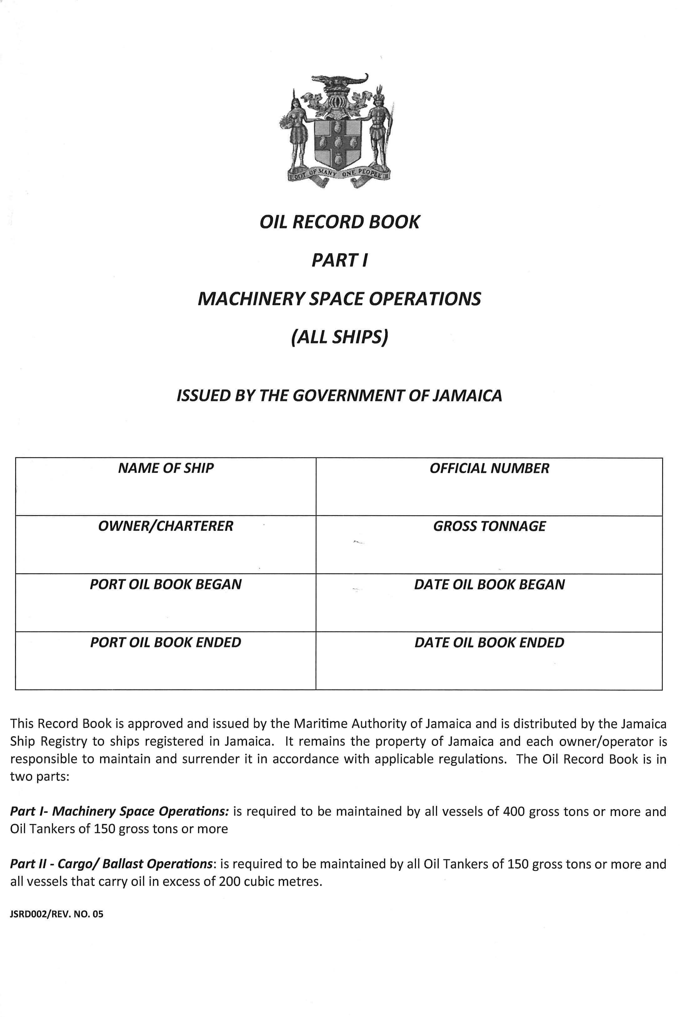 Jamaican Registry Oil Record Book, Part I