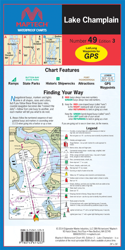 Lake Champlain Waterproof Chart, 3rd Edition