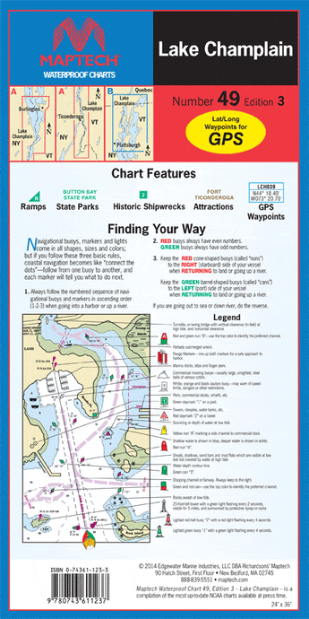Lake Champlain Waterproof Chart, 3rd Edition