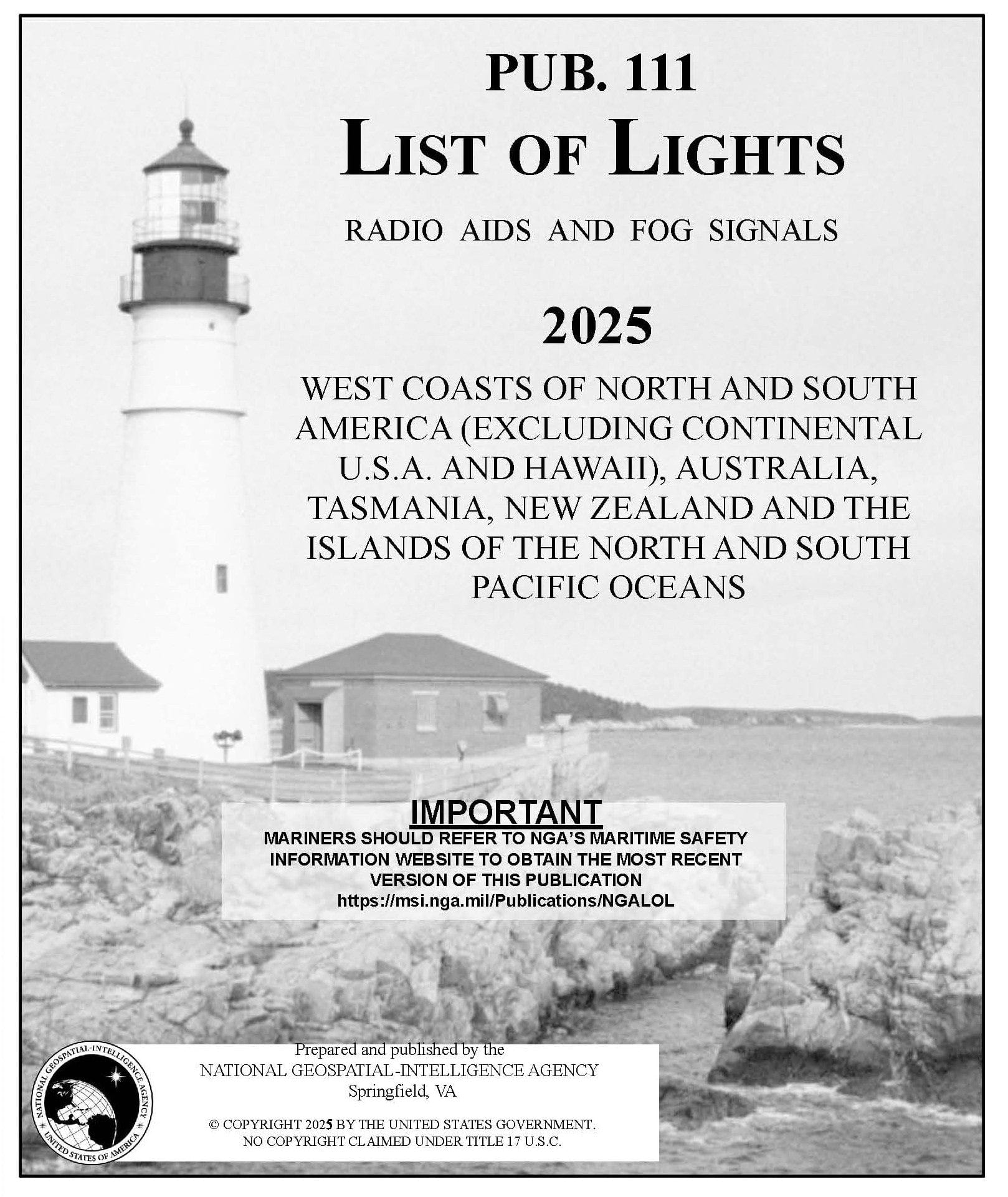 List of Lights Pub. 111 - West Coast of North & South America & Pacific Ocean, 2025 Edition