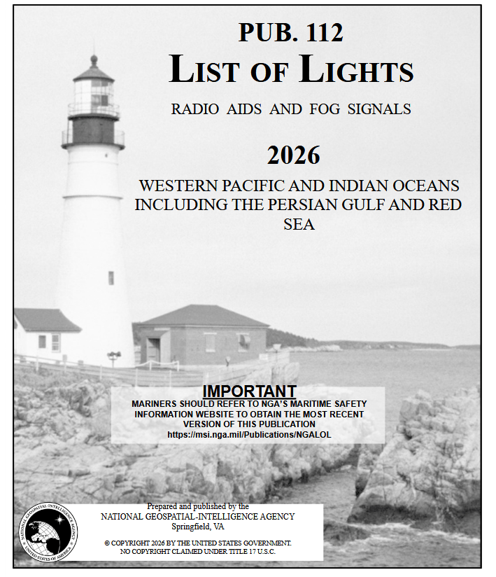 List of Lights Pub. 112 - Western Pacific and Indian Oceans, Persian Gulf & Red Sea, 2026 Edition