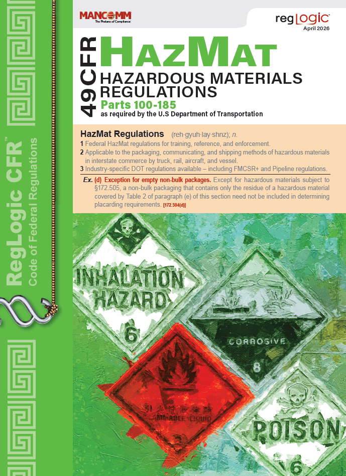 Mancomm 49 CFR: Transportation, Parts 100-185 (US Hazmat Regs), April 2026