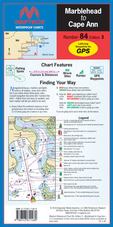 Marblehead to Cape Ann Waterproof Chart, 3rd Edition