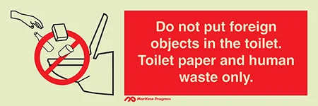 Marine Departmental Sign: No Foreign Objects in Toilet