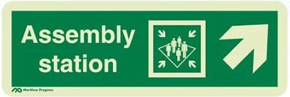 Marine Direction Sign: Assembly Station Arrow Right Up (2019)