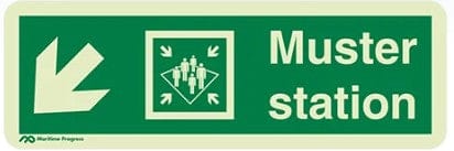 Marine Direction Sign: Muster Station Arrow Down Left (2019)