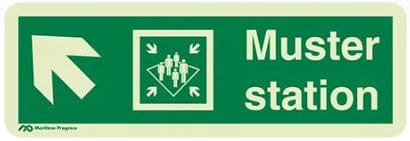 Marine Direction Sign: Muster Station Arrow Left Up (2019)