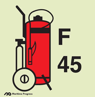Marine Fire Sign, IMO Fire Control Symbol: Wheeled Foam Fire Extinguisher (45 Liter)