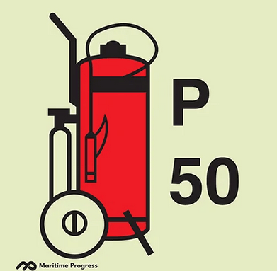Marine Fire Sign, IMO Fire Control Symbol: Wheeled Powder Fire Extinguisher (50)