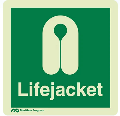 Marine Safety Sign, IMO Life Saving App. Symbol: Lifejacket With Text