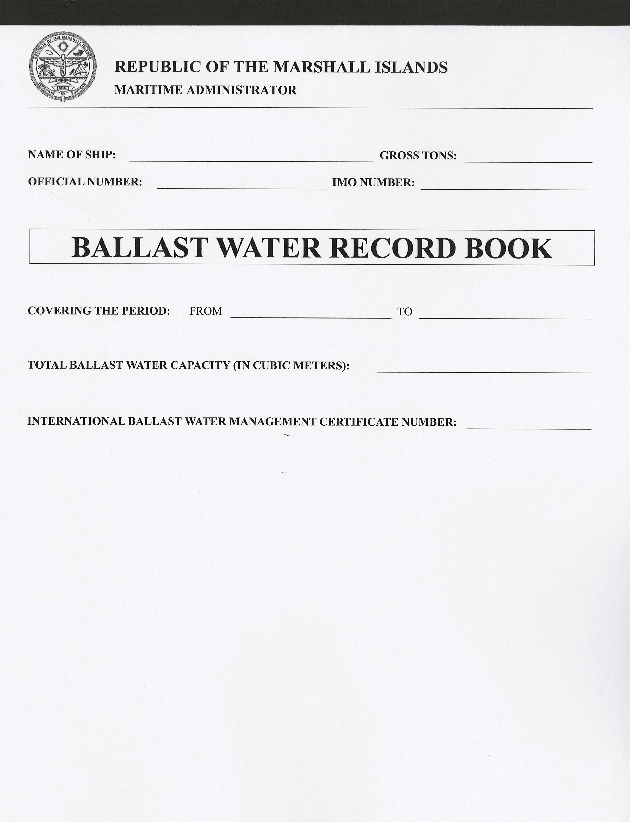 Marshall Islands Ballast Water Record Book (MI-406)