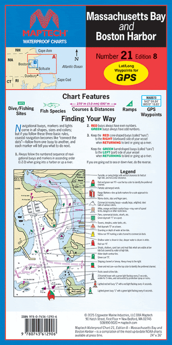 Massachusetts Bay and Boston Harbor Waterproof Chart, 7th Editon