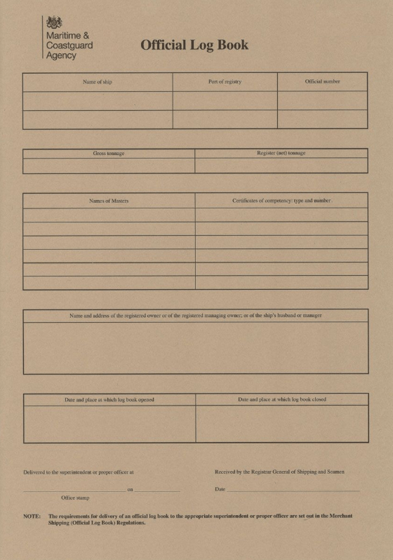 MCA Ship's Official Record Log Book (Limit 2 per Vessel) (UK Vessels Only)