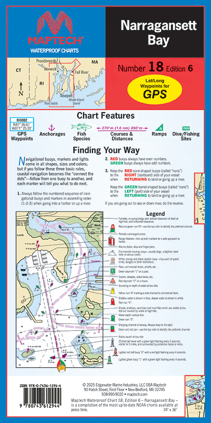 Narragansett Bay Waterproof Chart, 5th Edition