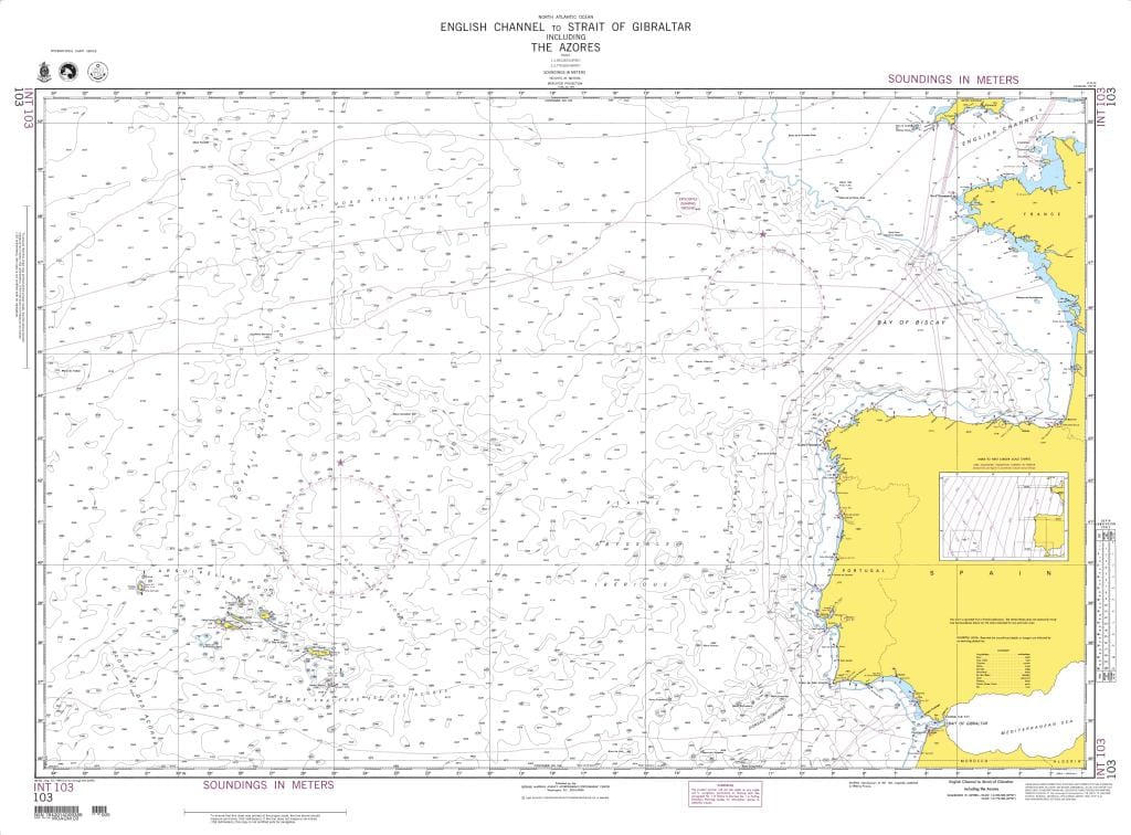NGA Nautical Chart 103: English Channel to Strait of Gibraltar including the Azores
