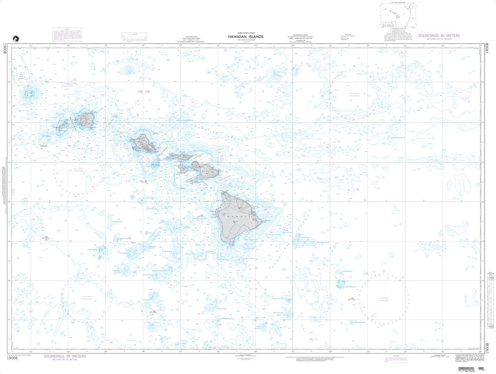 NGA Nautical Chart 19008: Hawaiian Islands (OMEGA-BATHYMETRIC CHART)