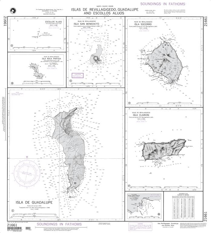 NGA Nautical Chart 21661: Islas de Revillagigedo Guadalupe and Escollos Alijos Plans: A. Escollos Alijos