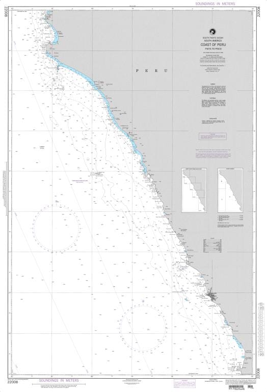 NGA Nautical Chart 22008: Coast of Peru (Piata to Pisco)