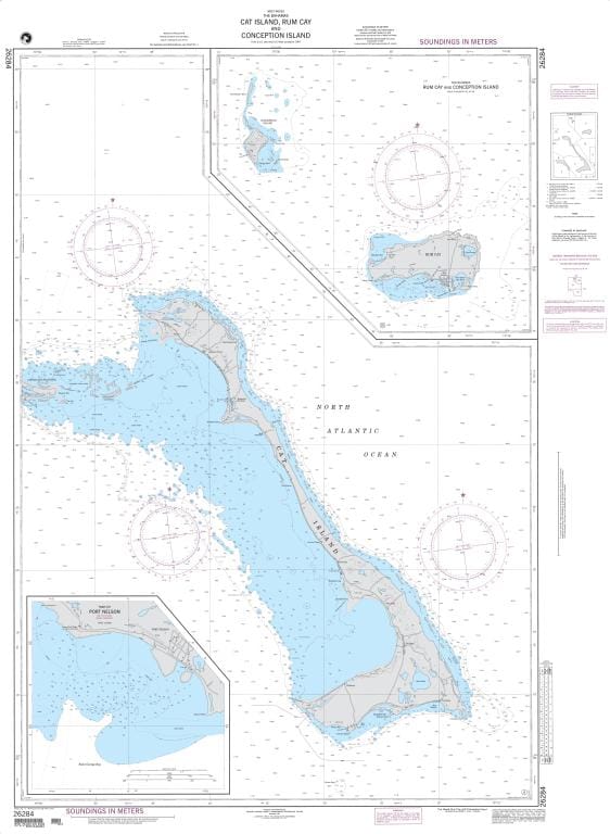 NGA Nautical Chart 26284: Cat Island, Rum Cay and Conception Island Panels: A. Cat Island