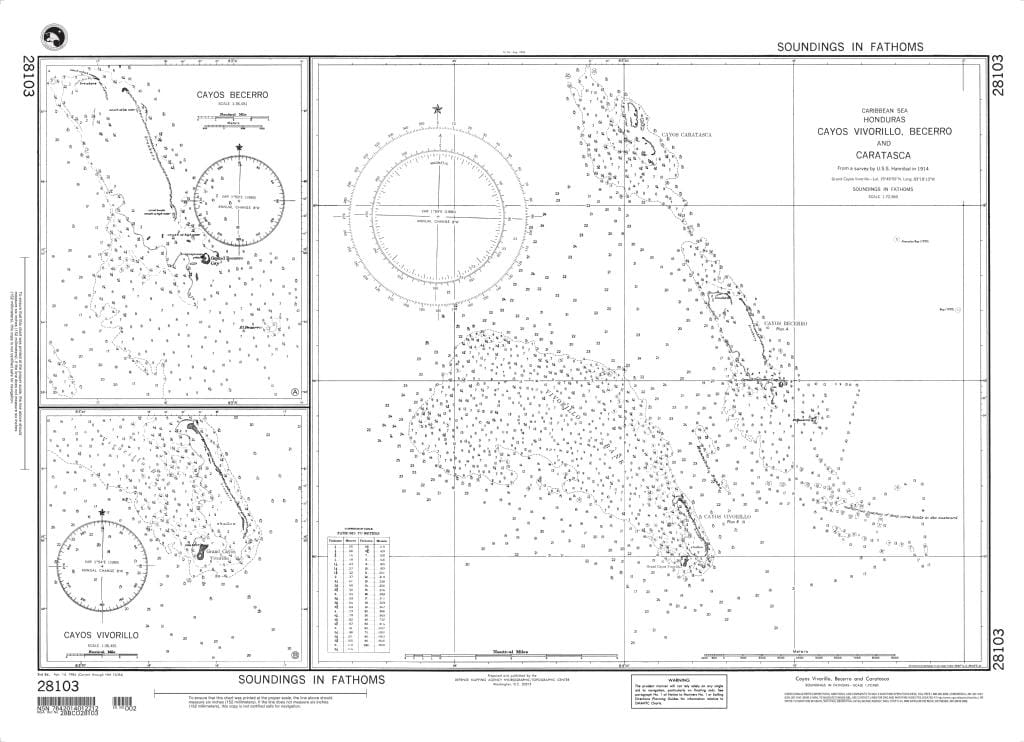 NGA Nautical Chart 28103: Cayos Vivorillo, Becerro and Caratasca