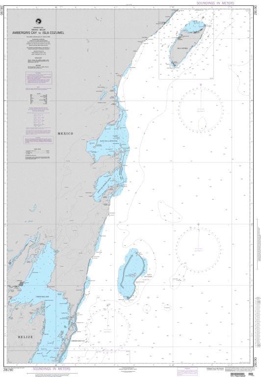 NGA Nautical Chart 28190: Ambergris Cay to Isla Cozumel