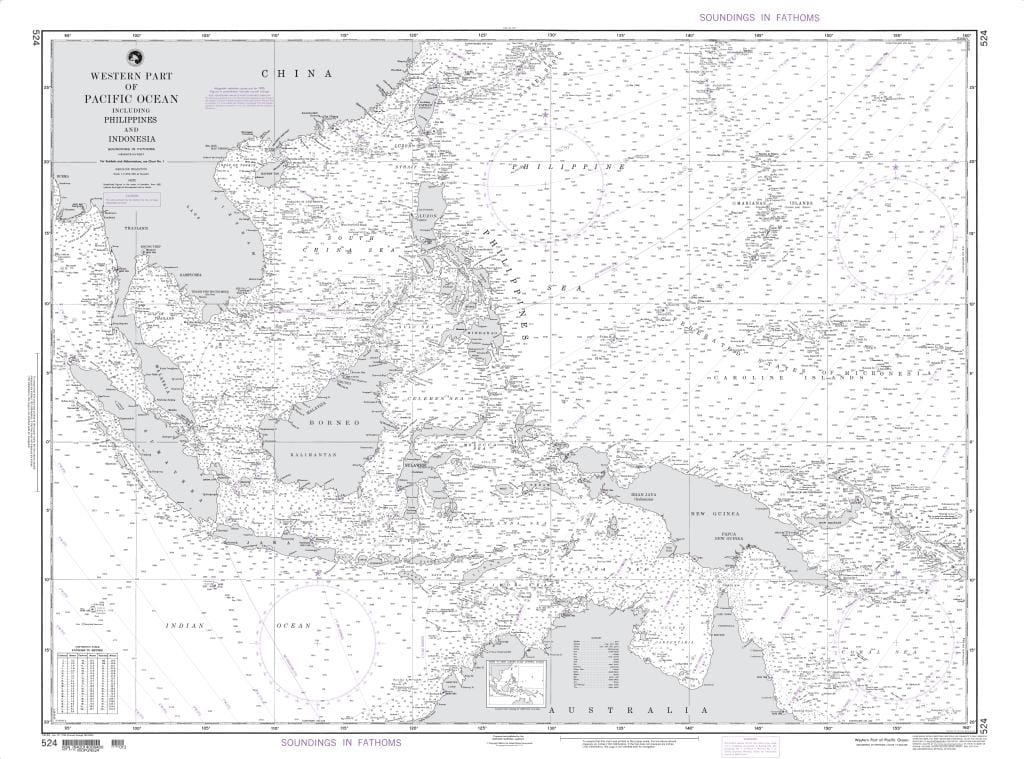 NGA Nautical Chart 524: Western Part of Pacific Ocean including Philippines and Indonesia