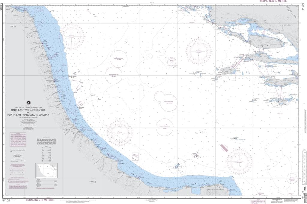 NGA Nautical Chart 54105: Otok Lastovo to Otok Zirje and Punta San Francesco to Ancona