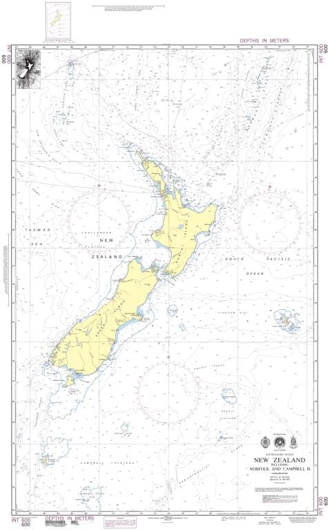 NGA Nautical Chart 600: New Zealand including Norfolk and Campbell Islands