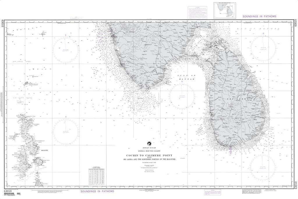 NGA Nautical Chart 63010: Cochin to Calimere Pt, with Sri Lanka and the northern portion of the