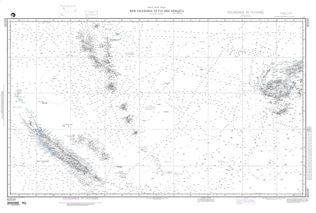 NGA Nautical Chart 82030: New Caledonia to Fiji and Vanuatu (New Hebrides) (OMEGA)