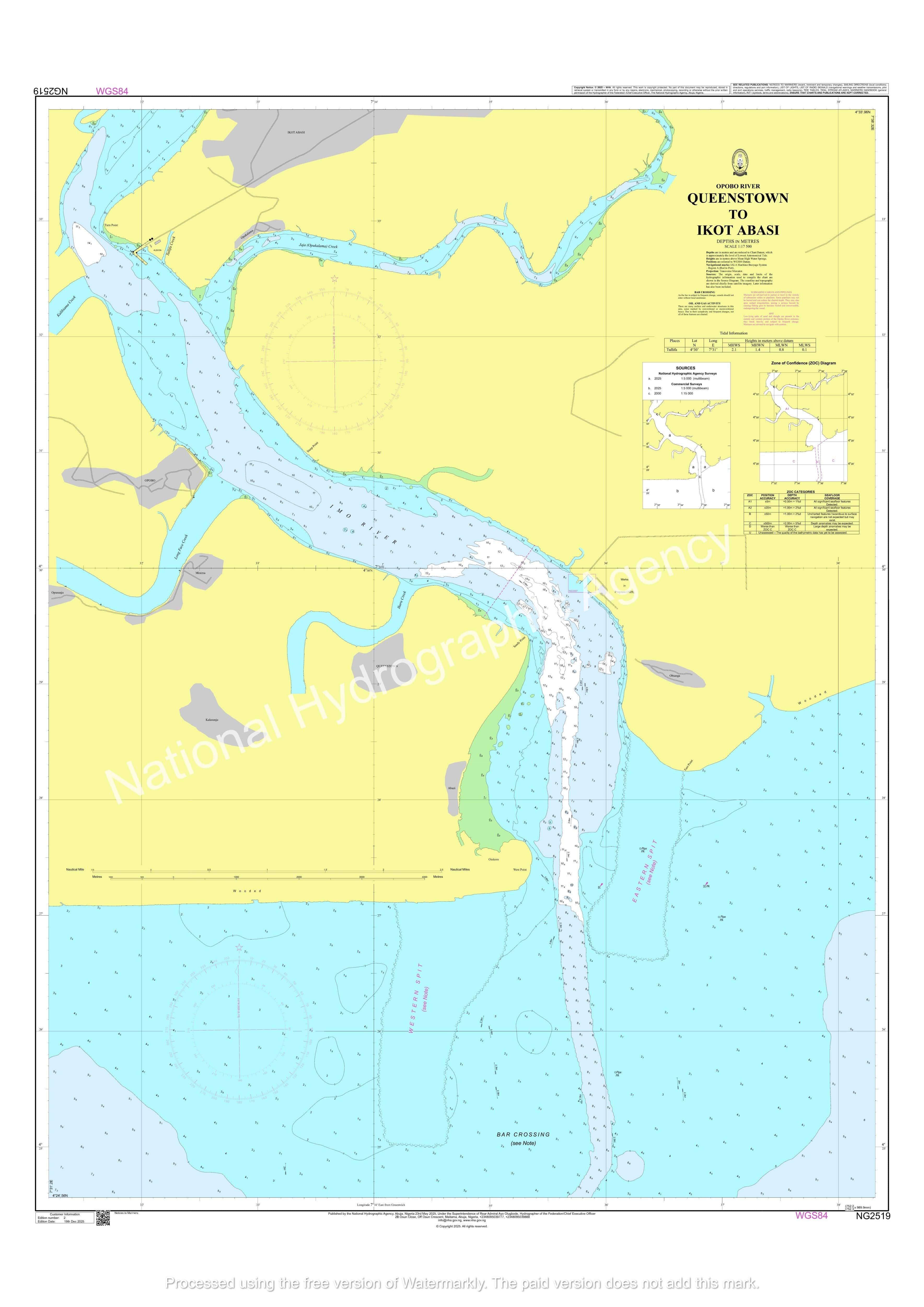Nigerian Nautical Chart NG2519 - OPOBO RIVER QUEENSTOWN TO IKOT ABASI