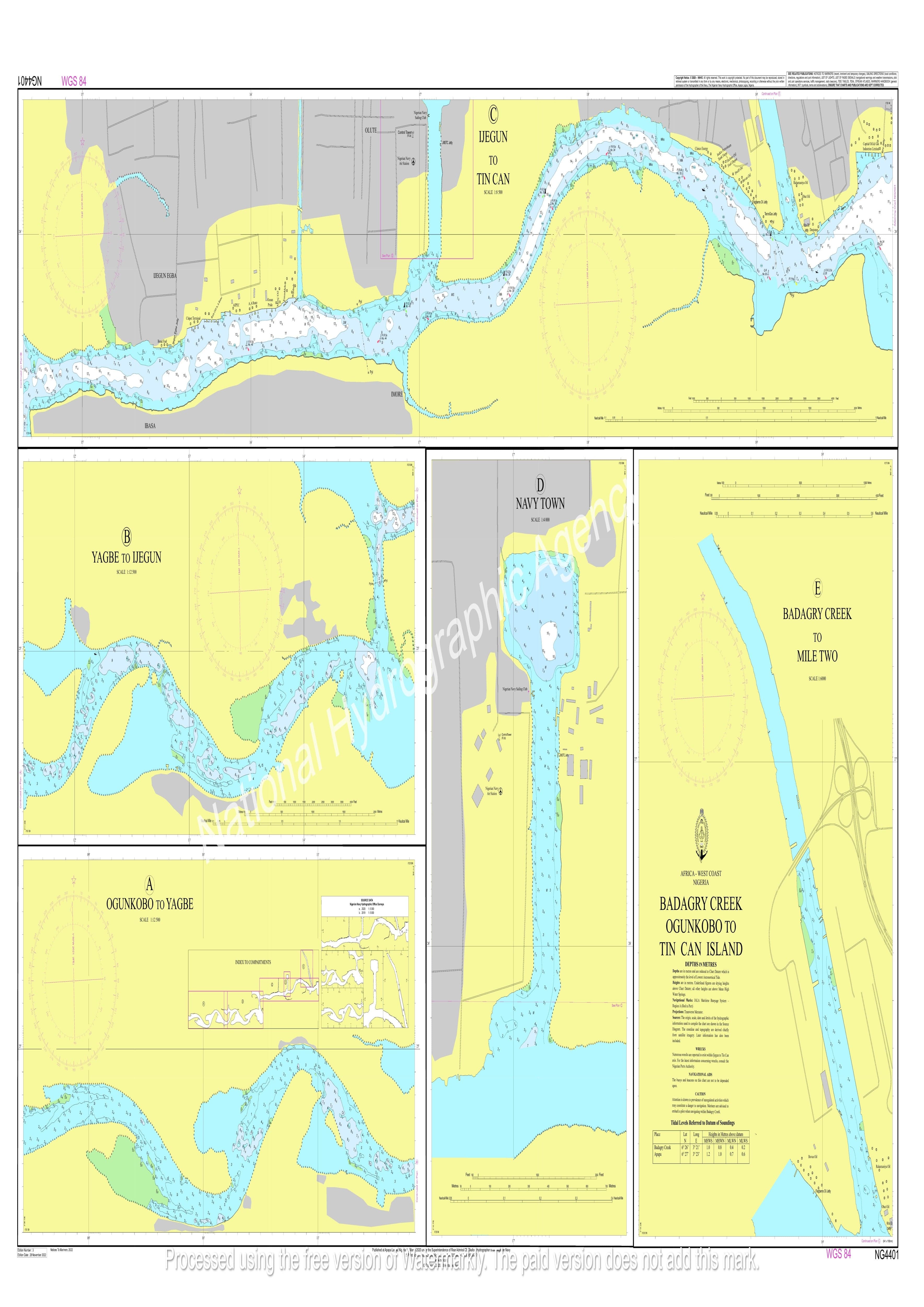 Nigerian Nautical Chart NG4401 - BADAGRY CREEK OGUNKOBO TO TIN CAN ISLAND