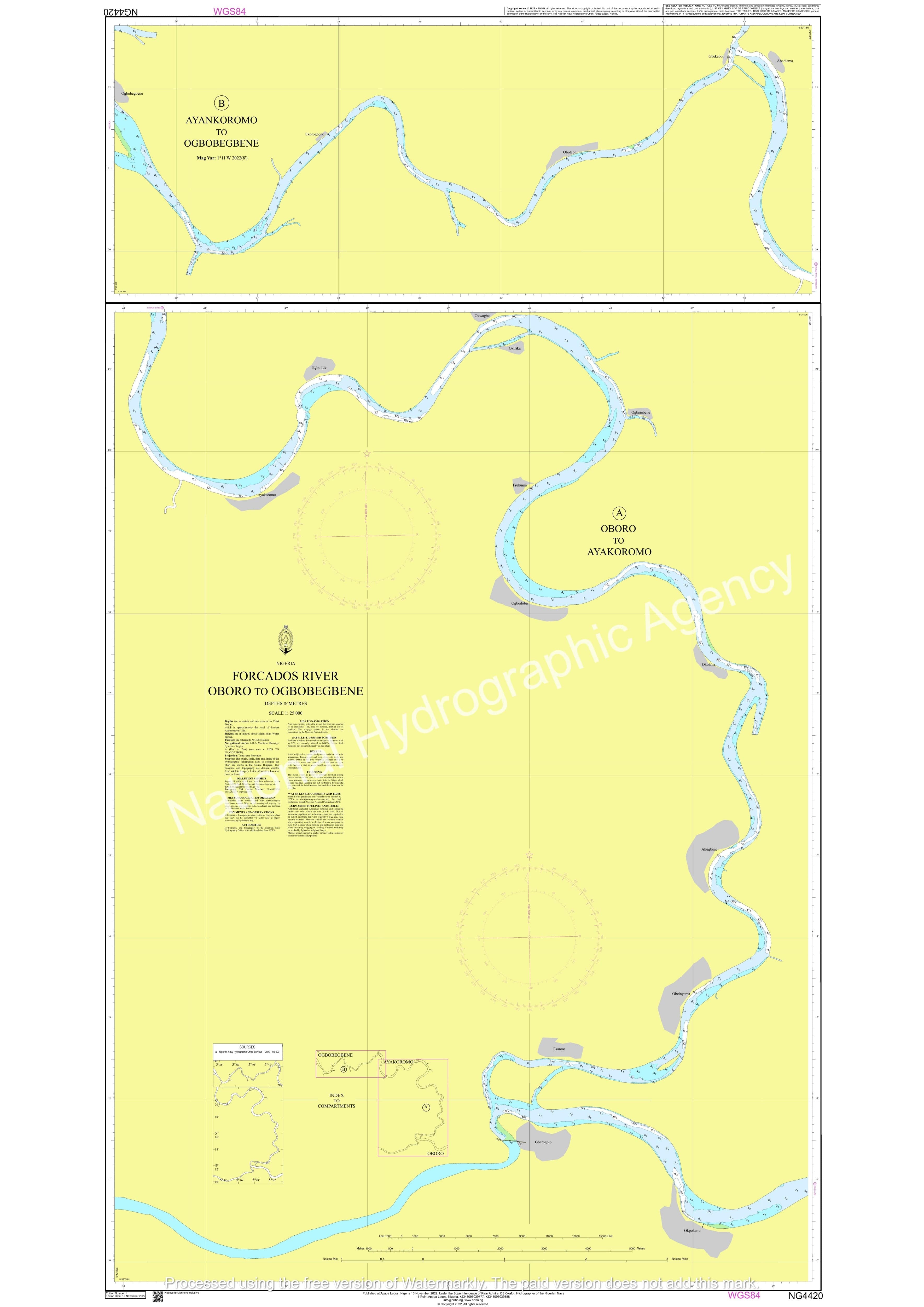 Nigerian Nautical Chart NG4420 - FORCADOS RIVER: OBORO TO OGBOBEGBENE