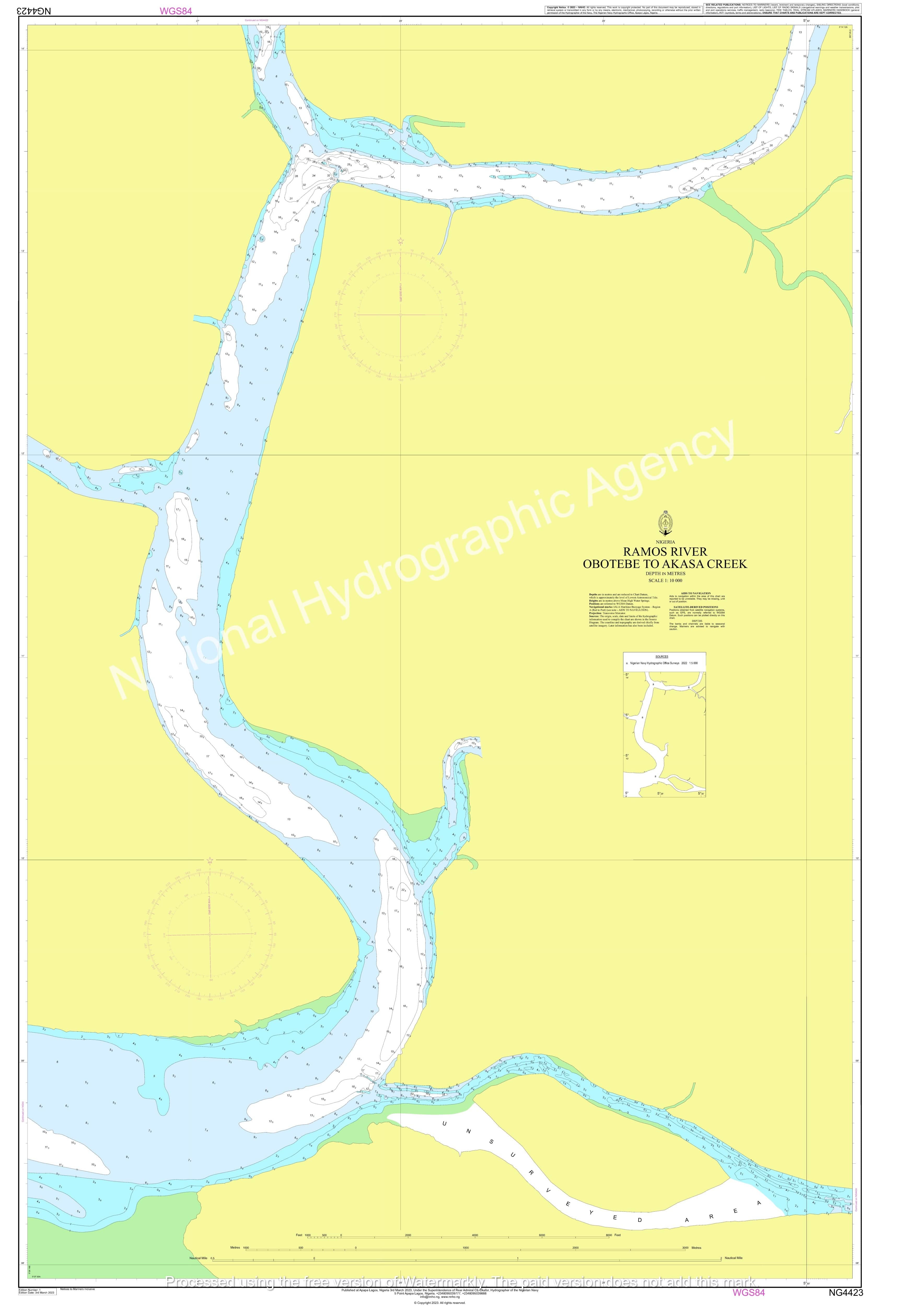 Nigerian Nautical Chart NG4423 - RAMOS RIVER: OBOTEBE TO AKASA CREEK
