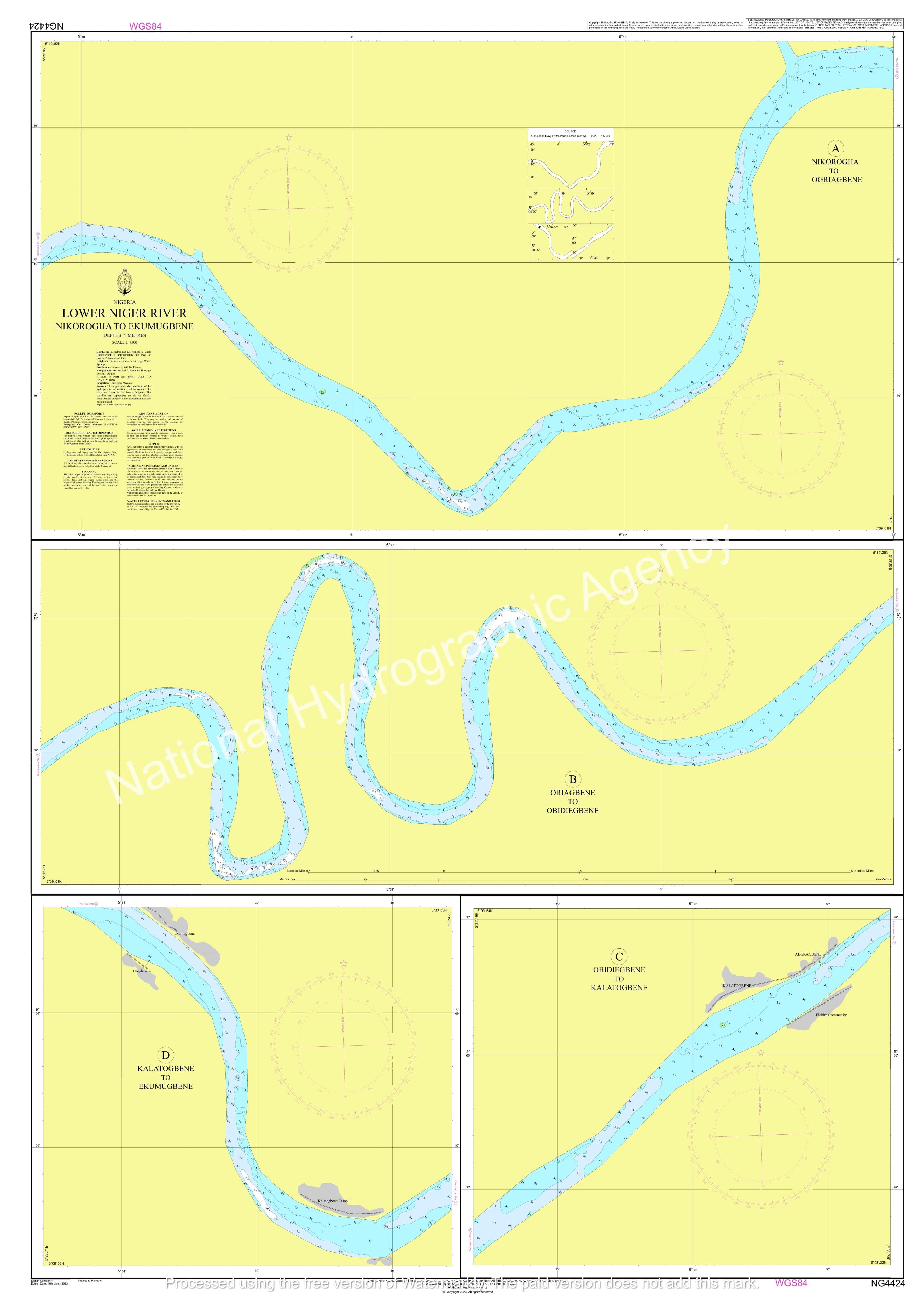 Nigerian Nautical Chart NG4424 - LOWER NIGER RIVER: NIKOROGHA TO EKUMUGBENE