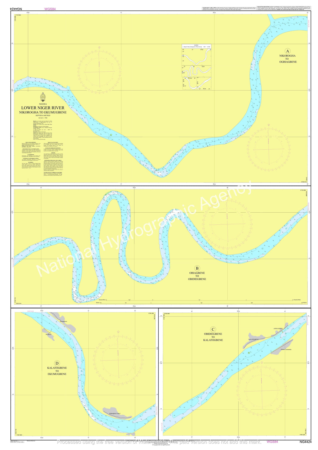 Nigerian Nautical Chart NG4424: Lower Niger River Nikorogha to Ekumugb ...