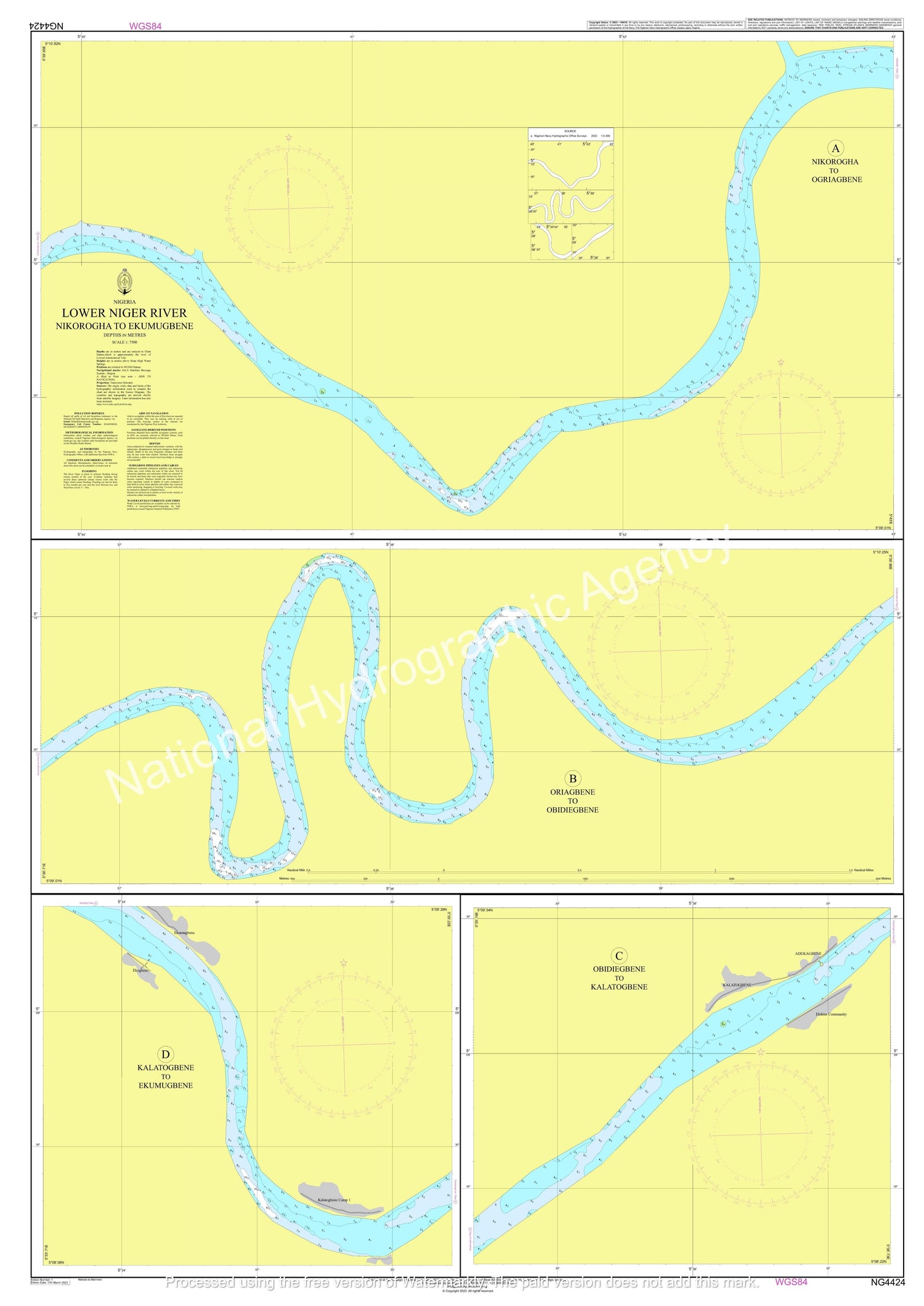 Nigerian Nautical Chart NG4424: Lower Niger River Nikorogha to Ekumugb ...
