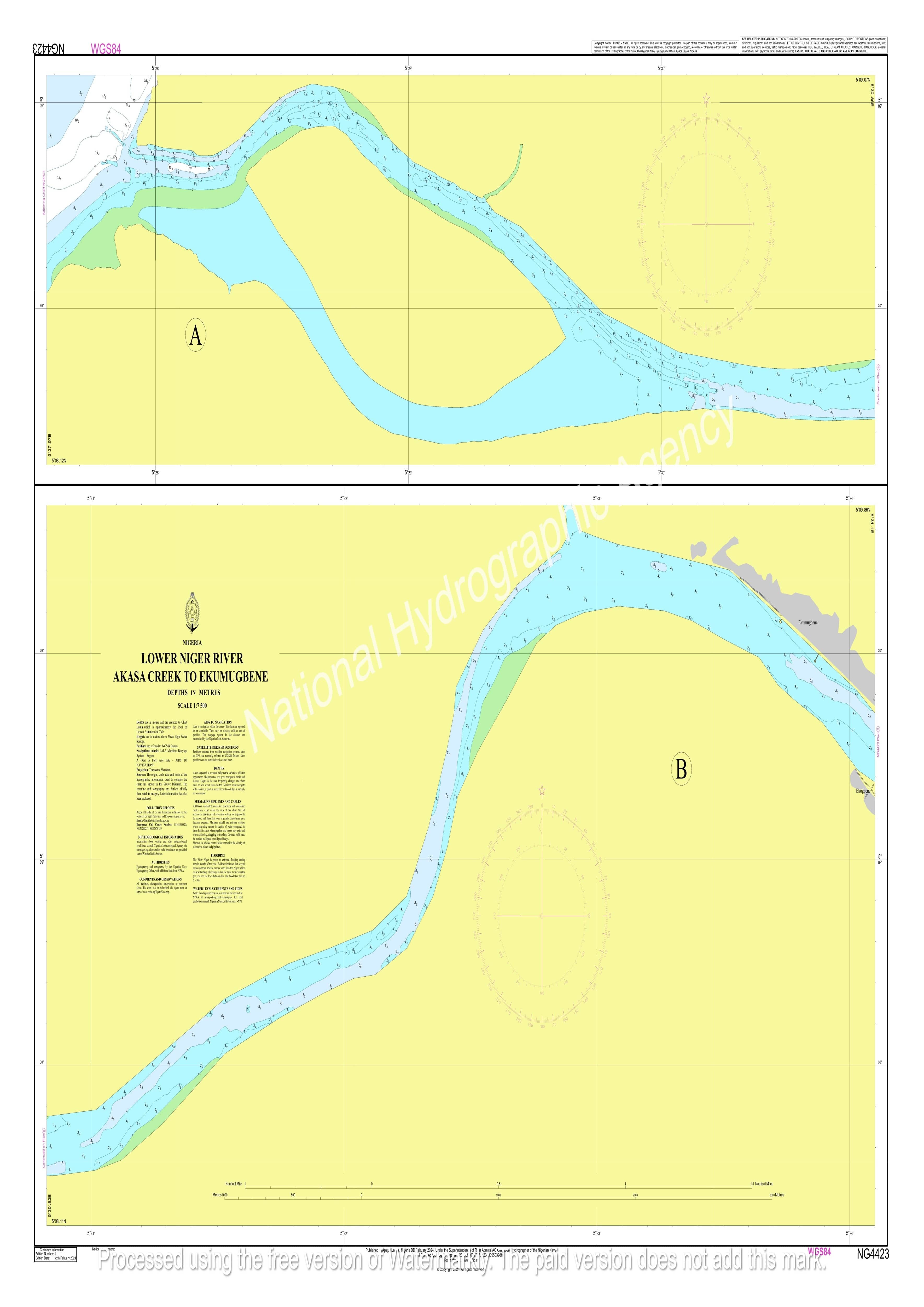 Nigerian Nautical Chart NG4425 - LOWER NIGER RIVER: AKASA CREEK TO EKUMUGBENE