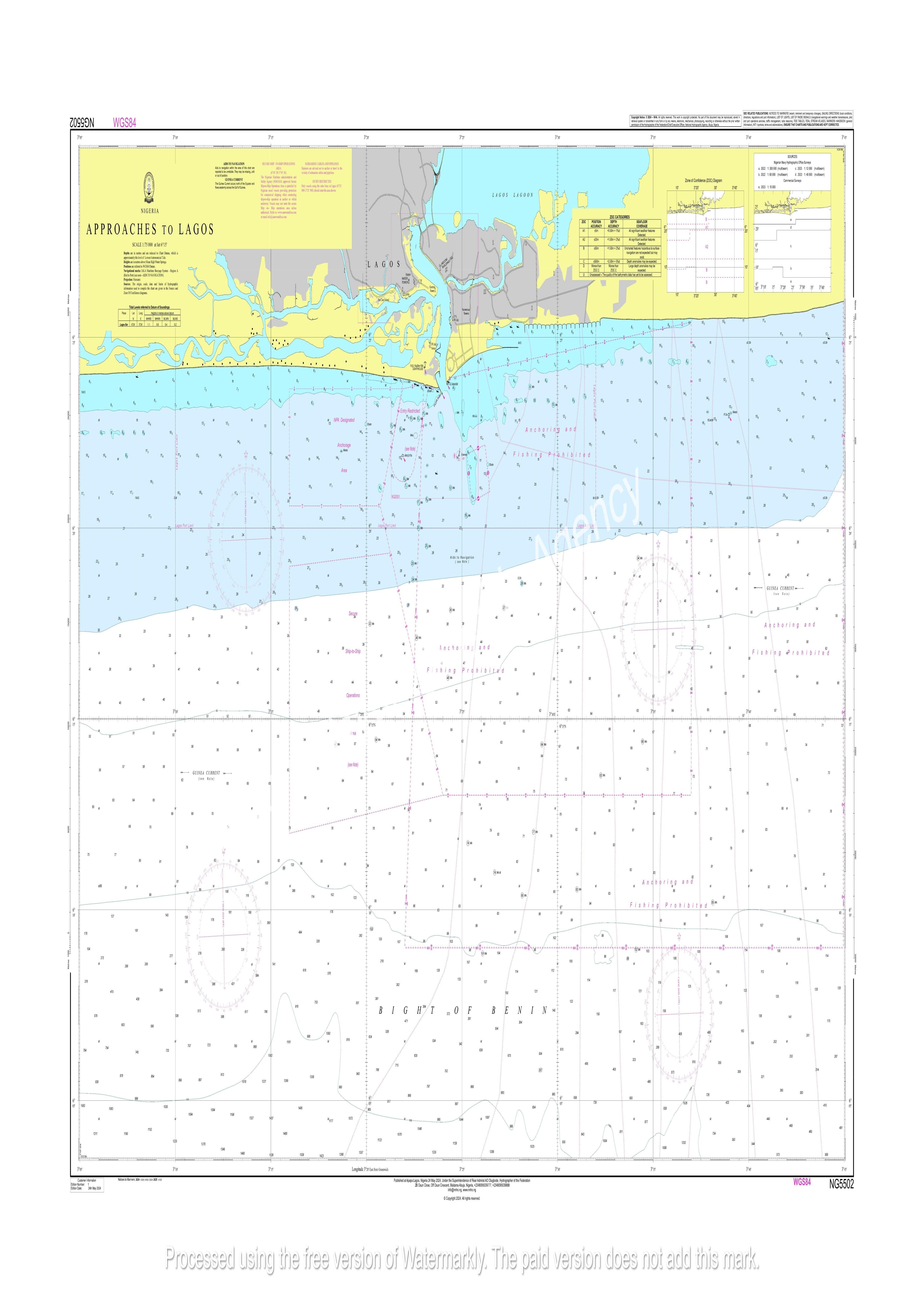 Nigerian Nautical Chart NG5502 - APPROACHES TO LAGOS