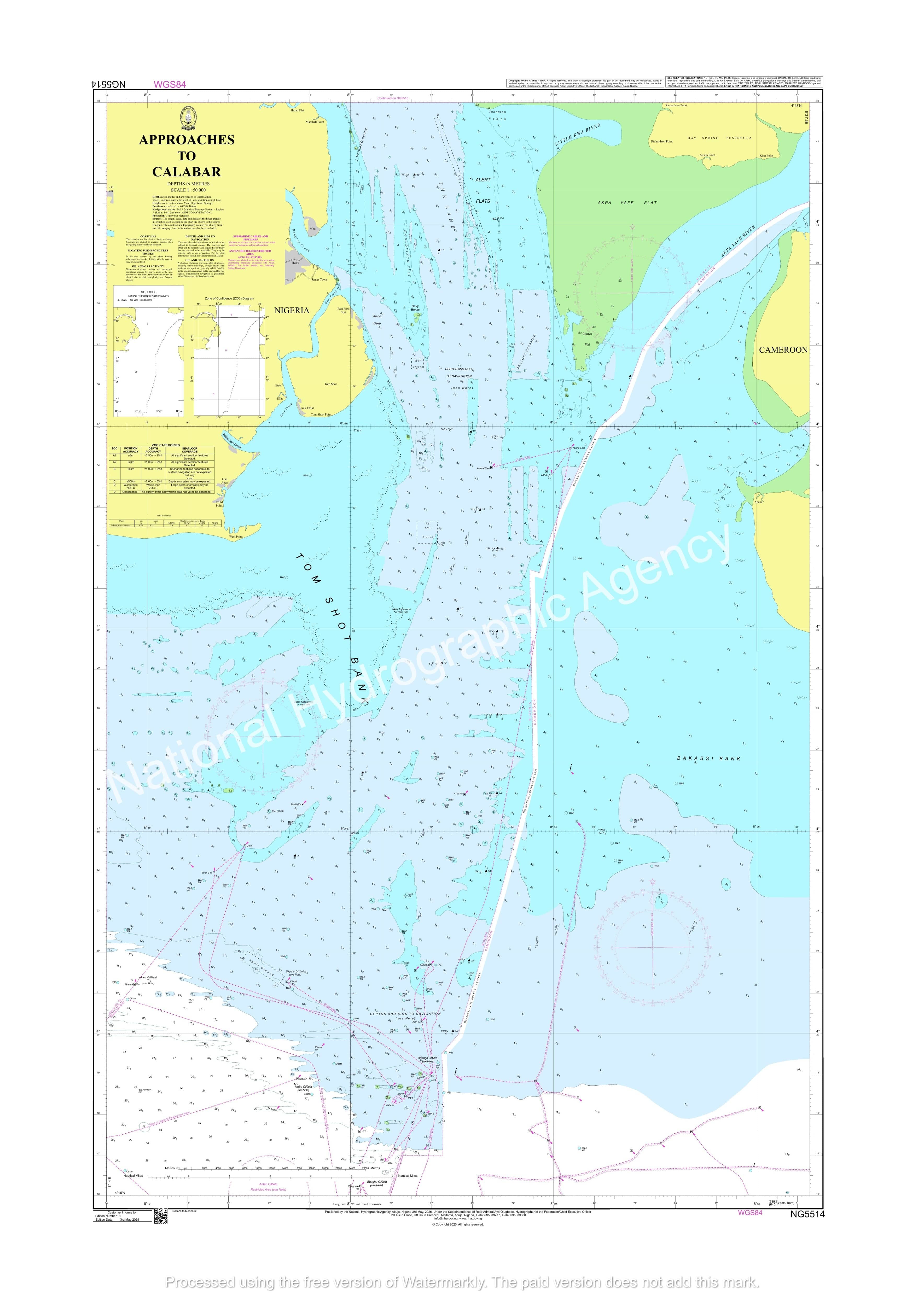Nigerian Nautical Chart NG5514 - APPROACHES TO CALABAR
