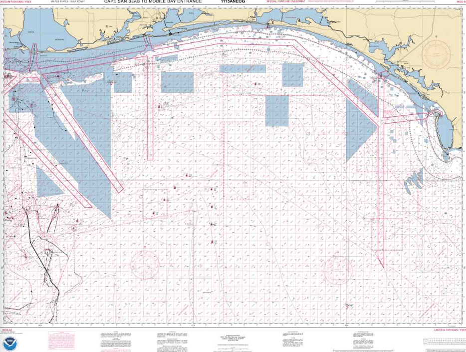 NOAA Nautical Chart 1115ANEOG: Cape San Blas to Mobile Bay Entrance (Oil and Gas Leasing Areas)