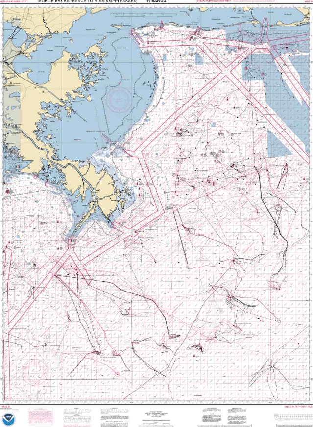 NOAA Nautical Chart 1115AWOG: Mobile Bay Entrance to Mississippi Passes (Oil and Gas Leasing Areas)