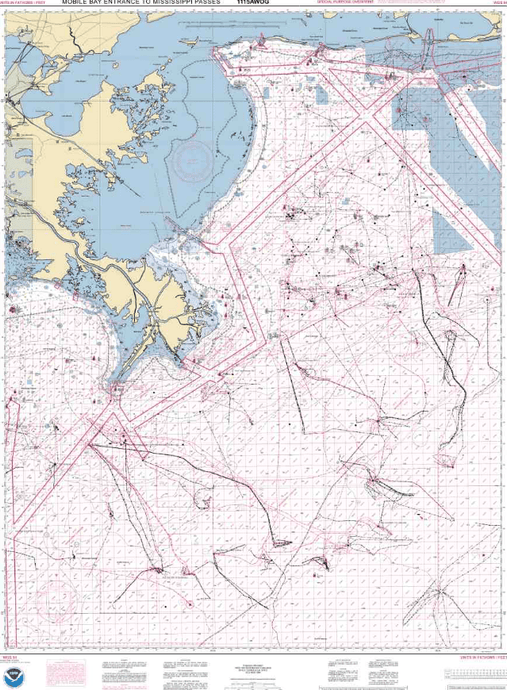 NOAA Nautical Chart 1115AWOG: Mobile Bay Entrance to Mississippi Passes (Oil and Gas Leasing Areas)