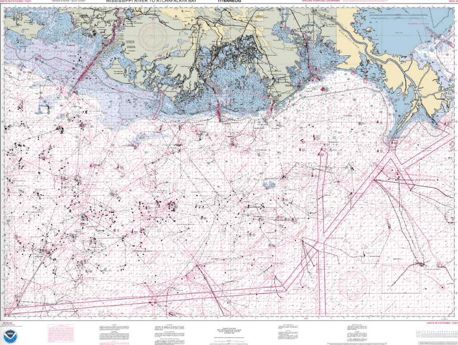 NOAA Nautical Chart 1116ANEOG: Mississippi River to Atchafalaya Bay (Oil and Gas Leasing Areas)