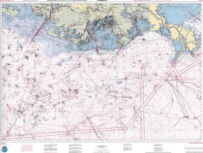 NOAA Nautical Chart 1116ANEOG: Mississippi River to Atchafalaya Bay (Oil and Gas Leasing Areas)