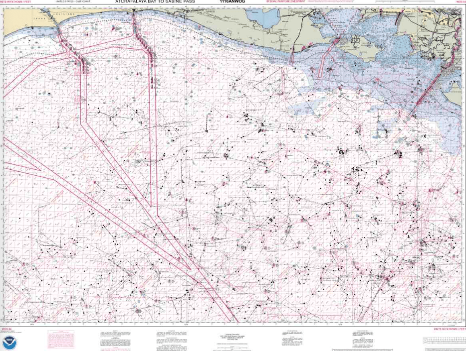 NOAA Nautical Chart 1116ANWOG: Atchafalaya Bay to Sabine Pass (Oil and Gas Leasing Areas)